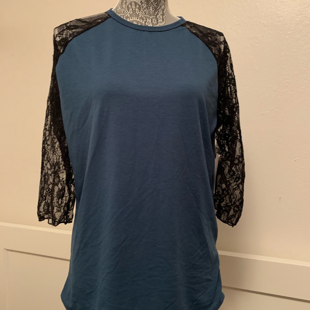 Lularoe Randy Blue Gray with lace long sleeves